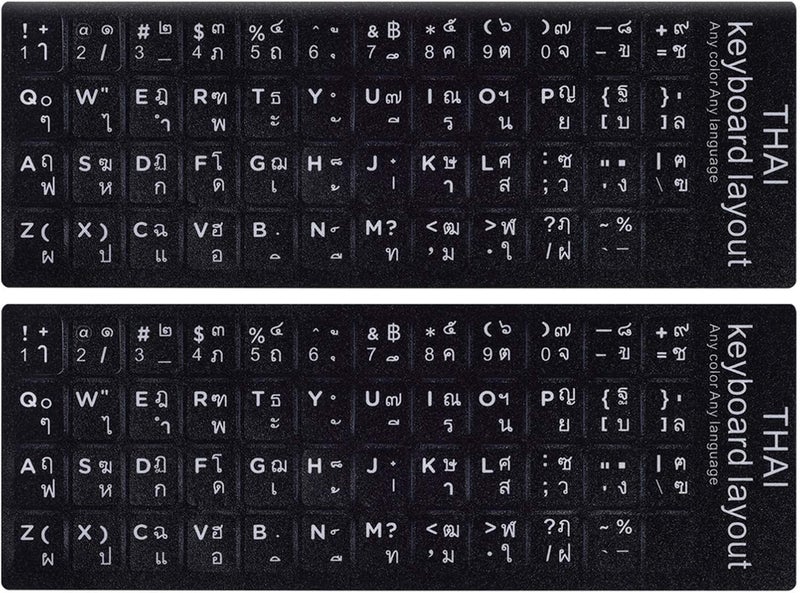 CaseBuy 2PCS Thai Keyboard Stickers, Thai-English Keyboard Letters Replacement Sticker White Font on Black Background for Computer Laptop Notebook Desktop, Matte Vinyl Keyboard Alphabet Sticker - Image 1